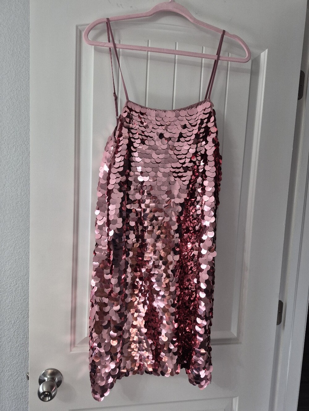 Women's A New Day Sleeveless Paillette Mini Party Shift Sequin Dress Pink Sz L